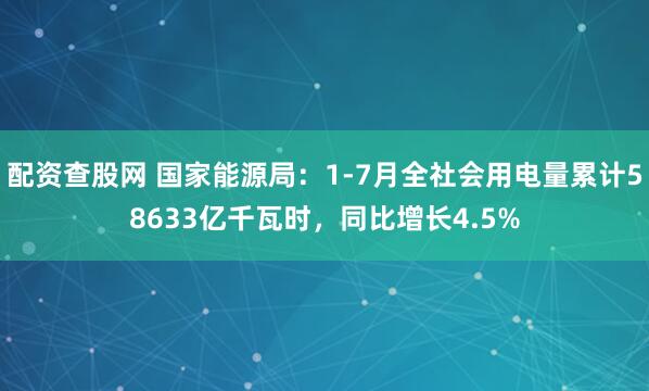 配资查股网 国家能源局：1-7月全社会用电量累计58633亿千瓦时，同比增长4.5%