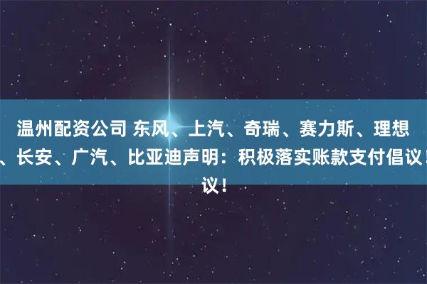 温州配资公司 东风、上汽、奇瑞、赛力斯、理想、长安、广汽、比亚迪声明：积极落实账款支付倡议！